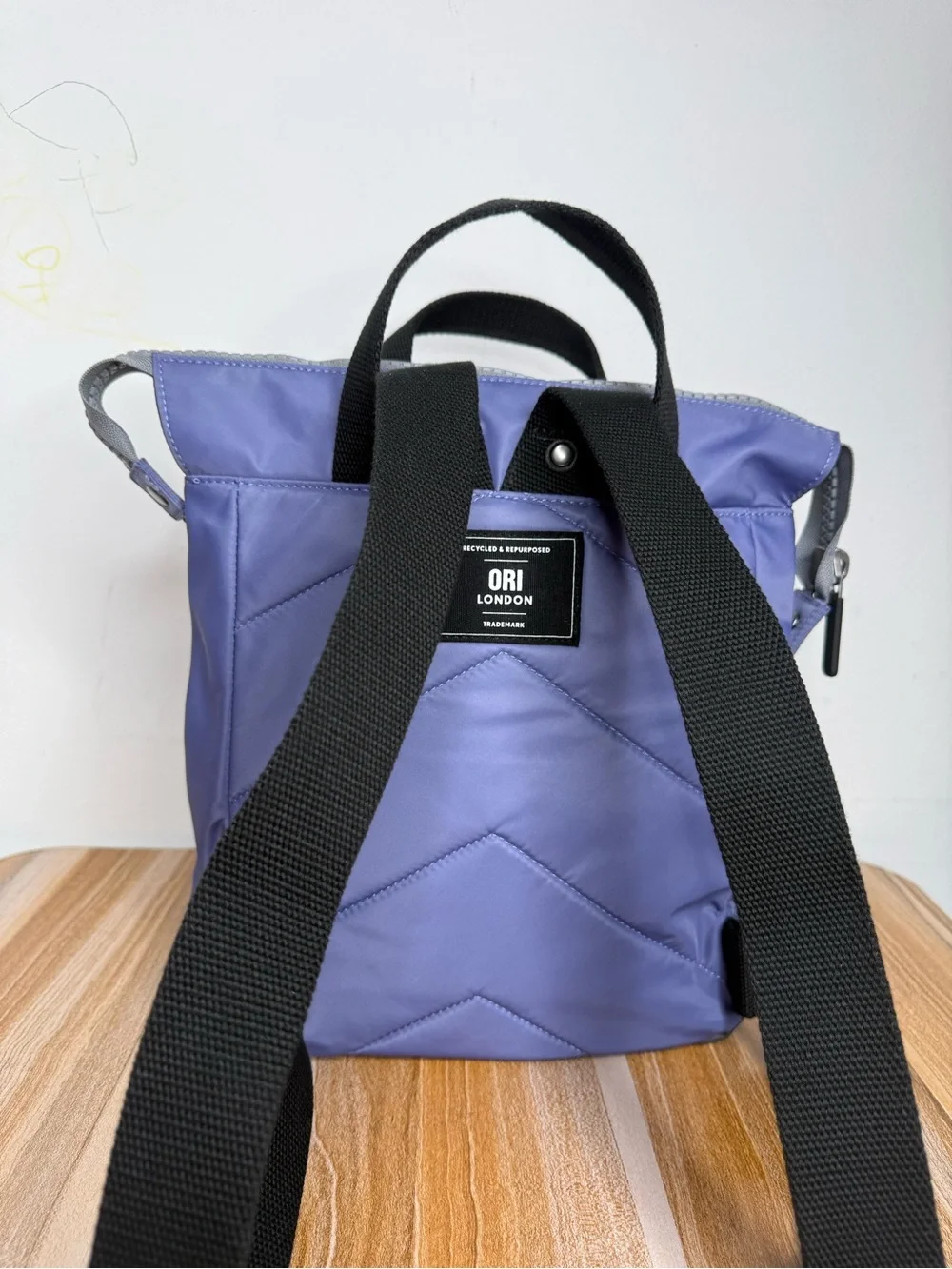 Ori London Bantry B Small Tote Backpack Recycled Nylon Wide Mouth Dusted Peri